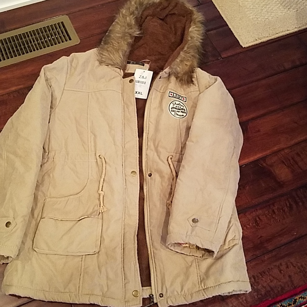 NWT Beige Anorak Hooded Coat Size 2XL